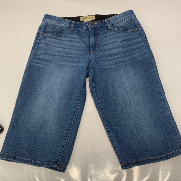 Democracy Shorts 8 Bermuda Demin Ab Solution  Slimming Stretch Blue Capri Travel - Picture 6 of 11